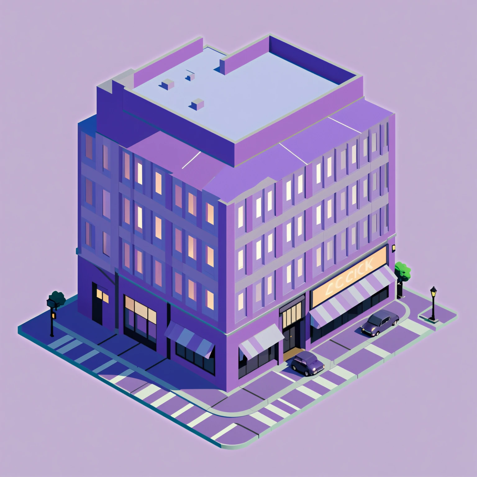 isty02 style. isometric illustration
Art deco city street and evening, Purple background,
detailed, professional,  slick, 3d, unreal engine, render, ray tracing,
high quality, masterpiece, highres,