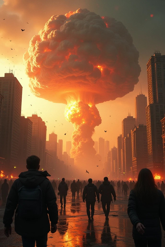 Apocalypse, city, end of the world, metropolis of destruction, meteorites falling, explosions, very detailed, high quality, super definition, ultra 8k quality, super quality, houses collapsing