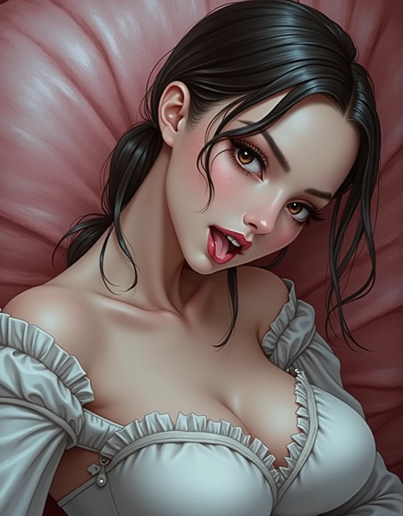 best quality, masterpiece, highly detailed,1girl, ((rose)), (vine), cage, bandage, red rope, (detail light), falling rose petals, Boa Hancock, , (masterpiece:1.5), Detailed Photo, Smiling, Sexy, (8K, Best Quality: 1.4), (1girl), Beautiful Face, (anime realistic Face), (Black Hair, long Hair: 1.3), Beautiful Hairstyle, Realistic eyes, beautiful detail eyes, (white skin), beautiful skin, absurd, attractive, ultra high resolution, ultra realistic, high definition, golden ratio, (sexually aroused:1.5), Pinkish white skin, cool white light, sexy pose, Beautiful , white background, pink soft white light, Wear a white dress, sexy, black lace bra, (zombie girl:1.4), (breeding:1.6), (cute dead girl:1.5), (deadly eyes:1.8), (Eyes without sparkle1.7), pale skin, dead body, no life, (lifeless:1.5), (Wounds on the body:1.6), (dribbling:1.5), (red blood on body:1.3), (Bruise on the body:1.4), (nsfw:1.2)