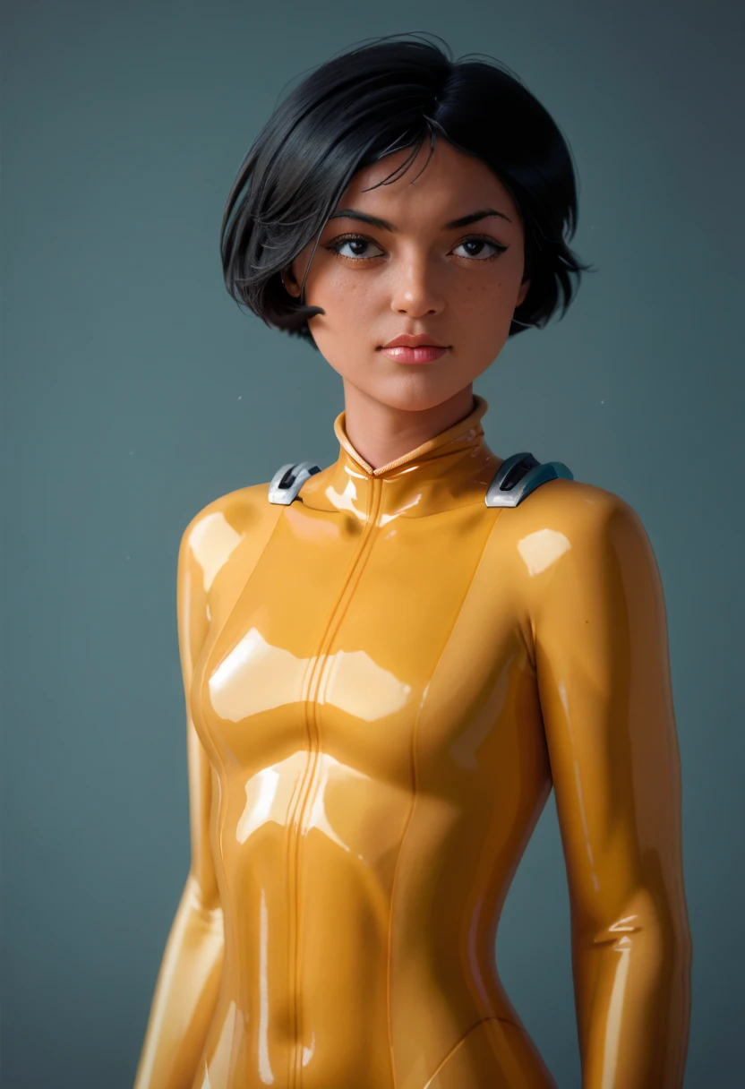 score_9, score_8_up, score_7_up, score_6_up, score_5_up, score_4_up, tsalex, short hair, bob cut, black hair, yellow latex bodysuit,sexy pose