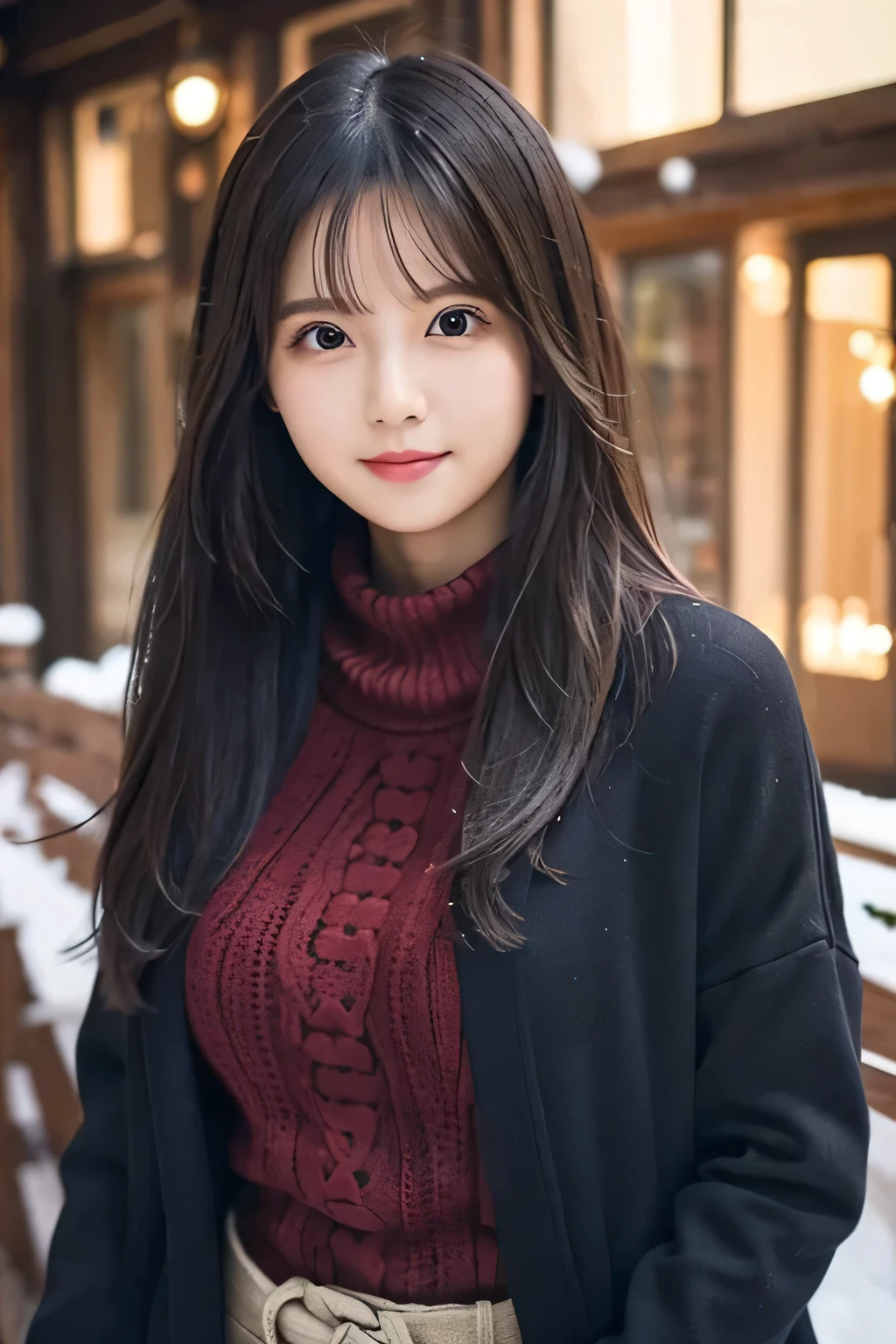 girl, living,I'm making Christmas decorations, upper body photo, black hair, straight hair,Casual winter clothes, professional lighting, busty