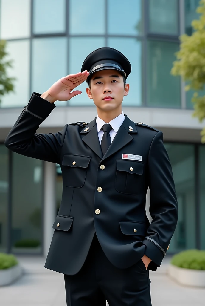 A Korean male soldier in uniform with black and white handcuffs