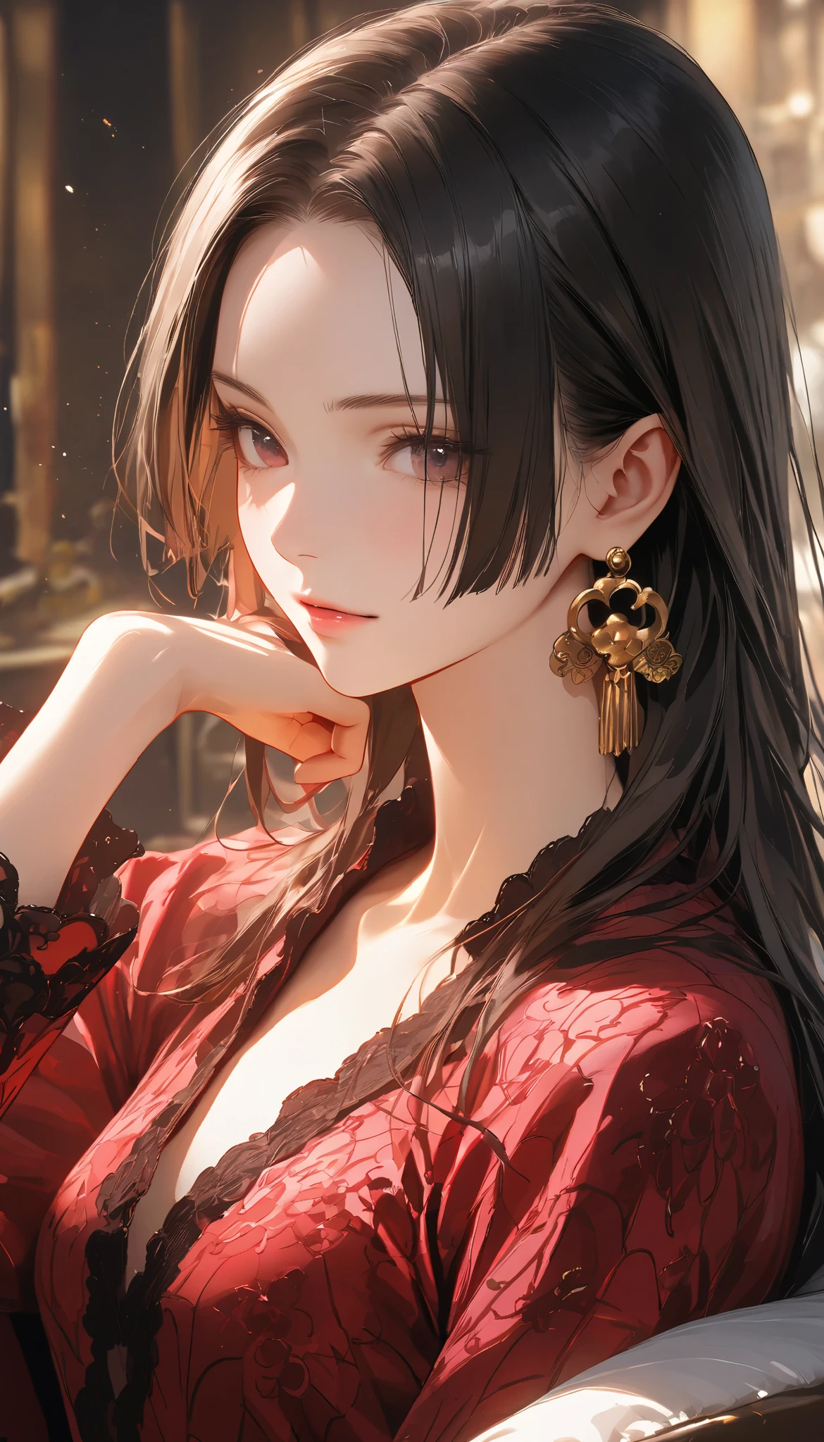   Boa Hancock  ,  Details, (masterpiece),   top quality 、   high res 、  Expression of elegant texture  、  Detailsな肌の質感、  realistic  、  realistic  expression、  actual photo  、