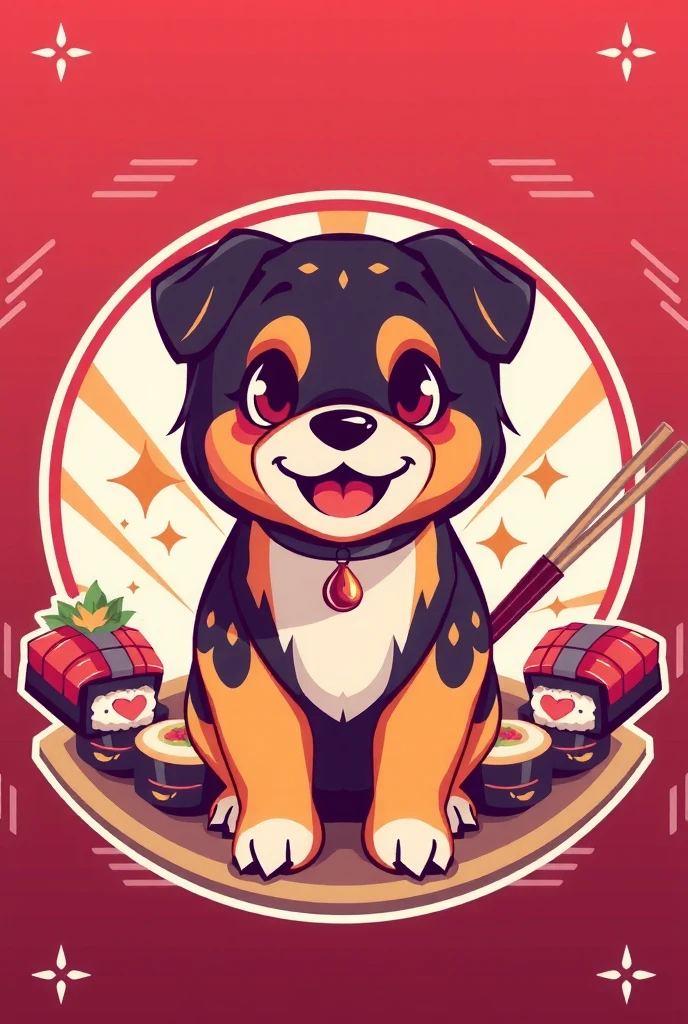 DOGG logo design with Korean kimbap image, sushi, retro background