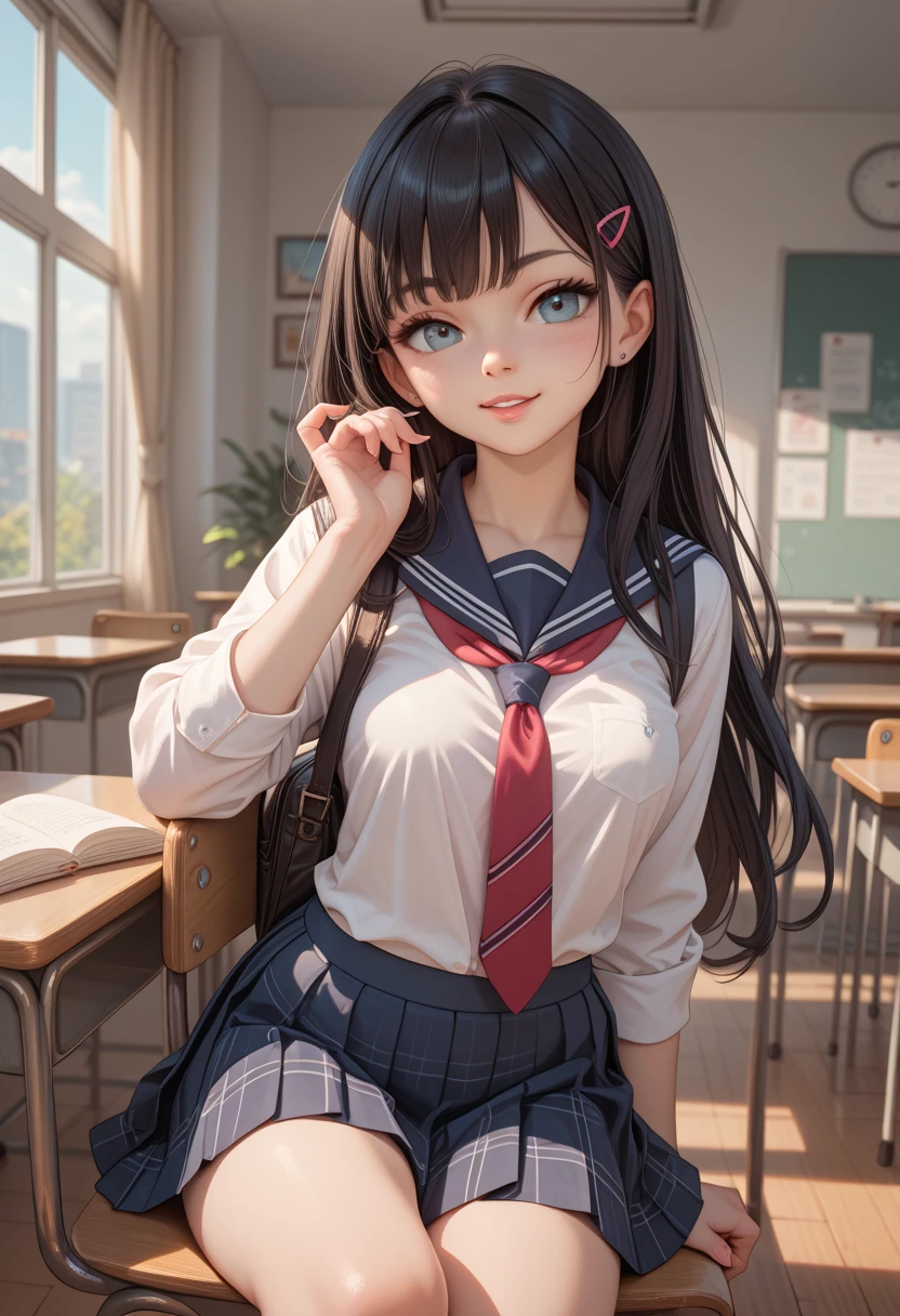 Cute teen girl in a sexy and alluring school uniform 