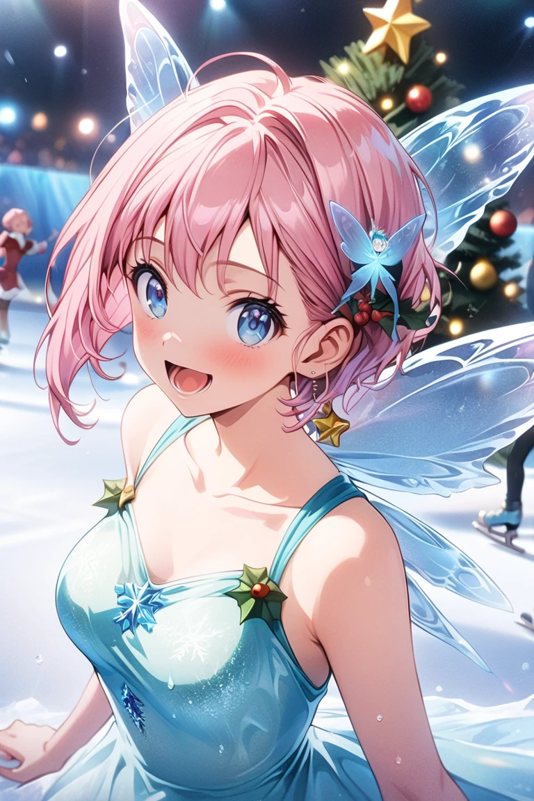 (masterpiece,  top quality ), extremely Details CG unity 8k wallpaper,(((Skating on an ice rink))),open your mouth and laugh ,  ultra-fine illustration  , (Details_face:1.2),
((Christmas tree on the back of a woman)), 
(((1girl,cute,like a fairy,pink short hair,blue eyes))),
 Anime Style 4k ,  beautiful anime portrait,  Anime Moe Art Style ,  Anime Art Wallpaper 4K,   High Quality Anime Art Style  ,   anime style portrait ,  Fish tank much taller than girls ,  anime art wallpaper 8K ,   cute anime woman portrait , whole body, perfect hand, Wide angle