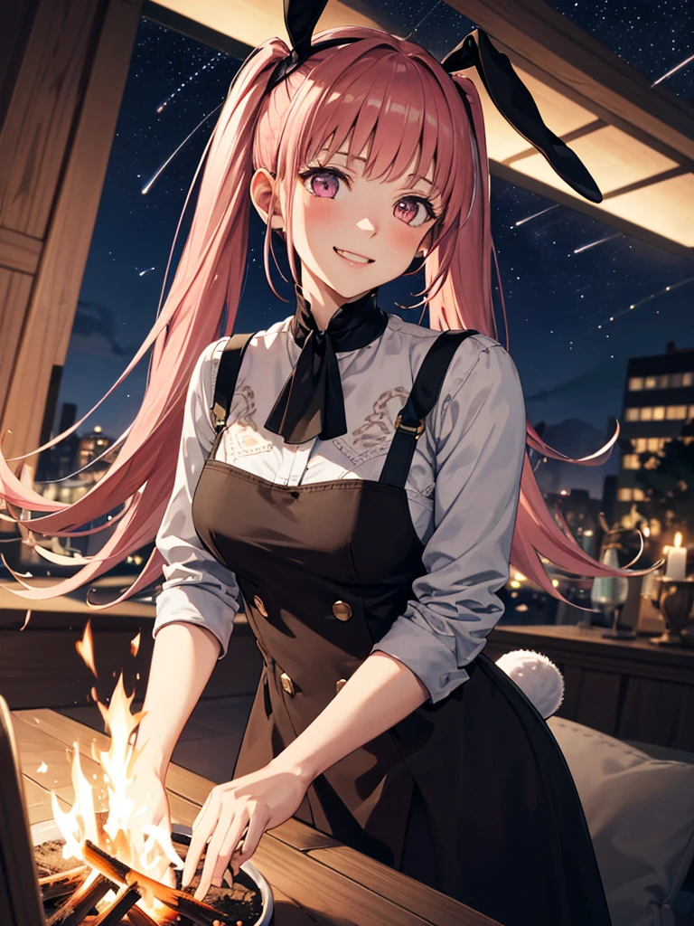 chef-d'œuvre, (masterpiece, top quality), (absolute resolution absurdity), (detailed view), night, meteor showers, a girl with a rabbit that she hugs tightly, looks at the sky while warming herself with a bonfire, stars shine in a dark sky, maximum light rays and lens flares, maximum detailed shadows, maximum detail, the main thing is the starry sky,evil smile, illustration, masterpiece, best quality, warm lighting, fast shutter speed, masterpiece, top quality, score_9, score_8_up, score_7_up break ***ung girl,she is incredibly beautiful, the environment she resides in is hell bright sparks float in the air., illustration, masterpiece, best quality, warm lighting, fast shutter speed,