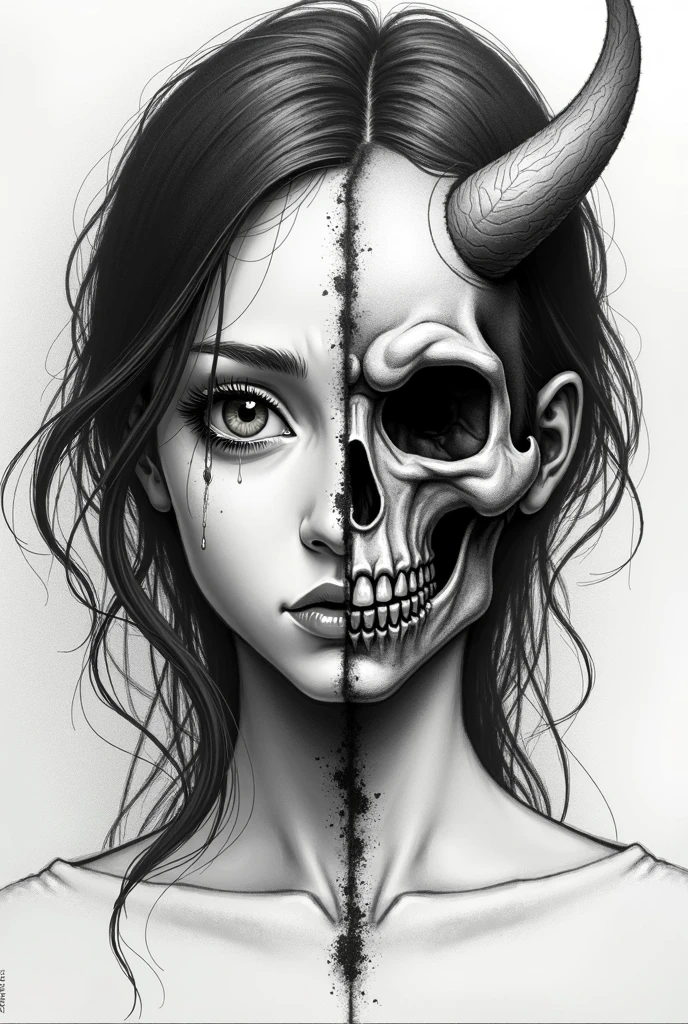 visiblend pencil drawing girl and devil in hell, black ink<lora:visiblend:0.8>
