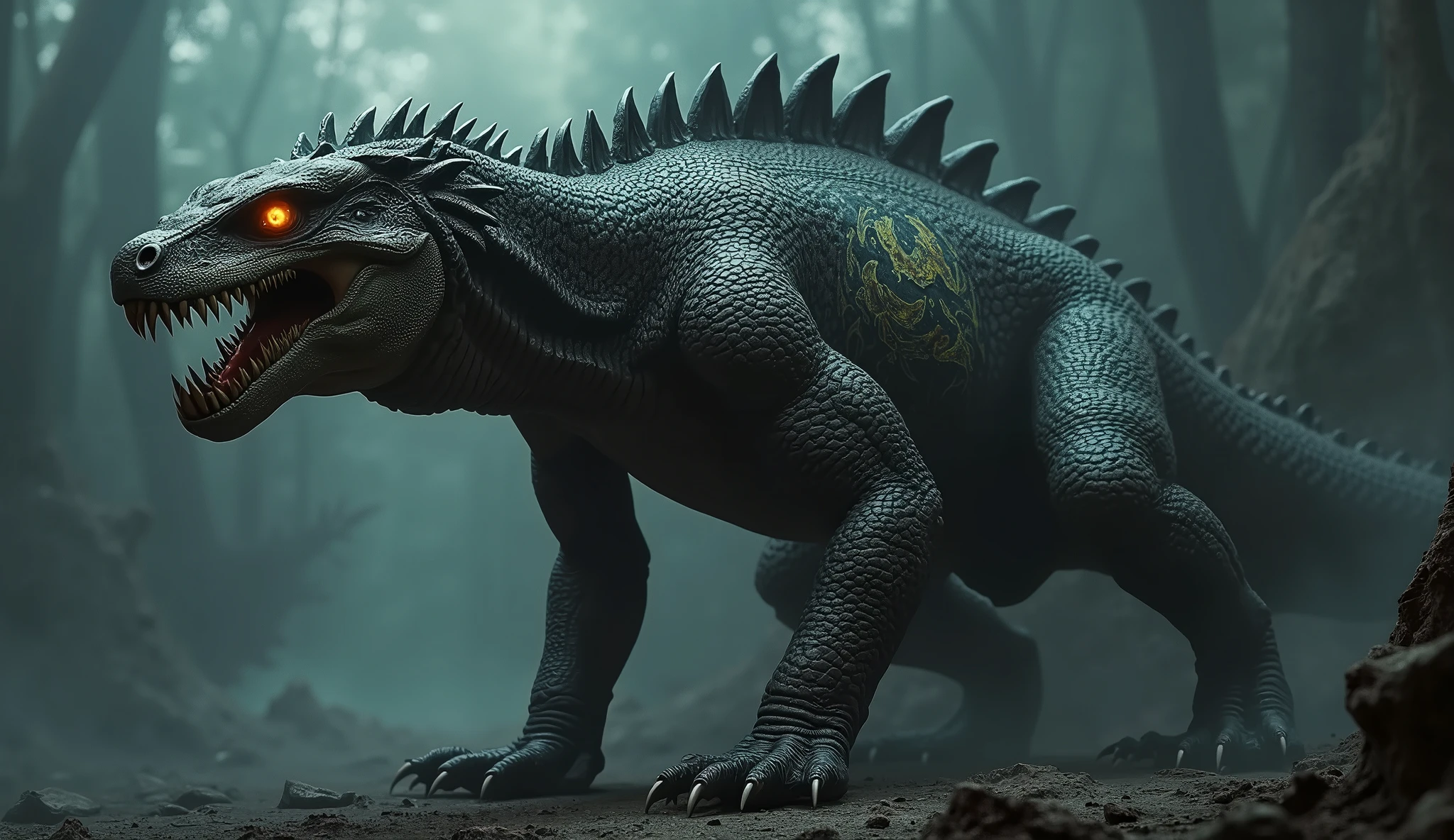 Dark green t-rex brutal giant violent