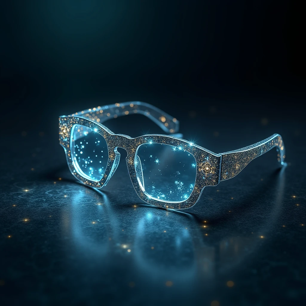 Advertisement for a pair of plain-frame glasses with advanced hologram technology from a company called HOLO
