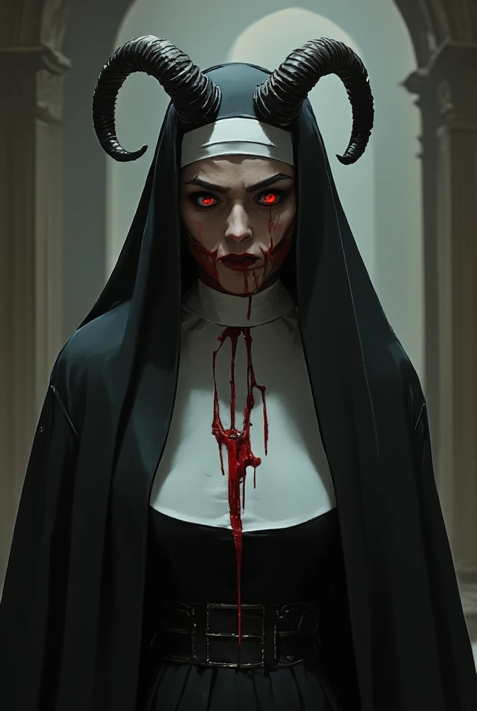 lustfull nun evil horns blood driping to hes chest