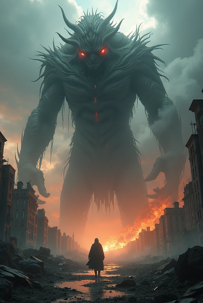The whole mango image for tik Tok where it reflects an apocalyptic God defeating a samurai with the word the apocalyptic