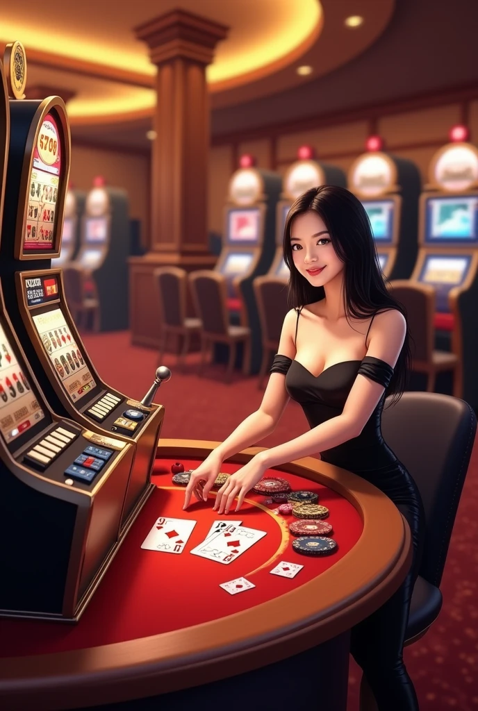 two sexy women wearing high school uniform indonesian holding up a sign "COBLOS4D Regist Now", teasing smile, happy, 3D Render RealCartoon, photorealistic, casino background, realistic anime, big breast, cleavage, standing behind poker table