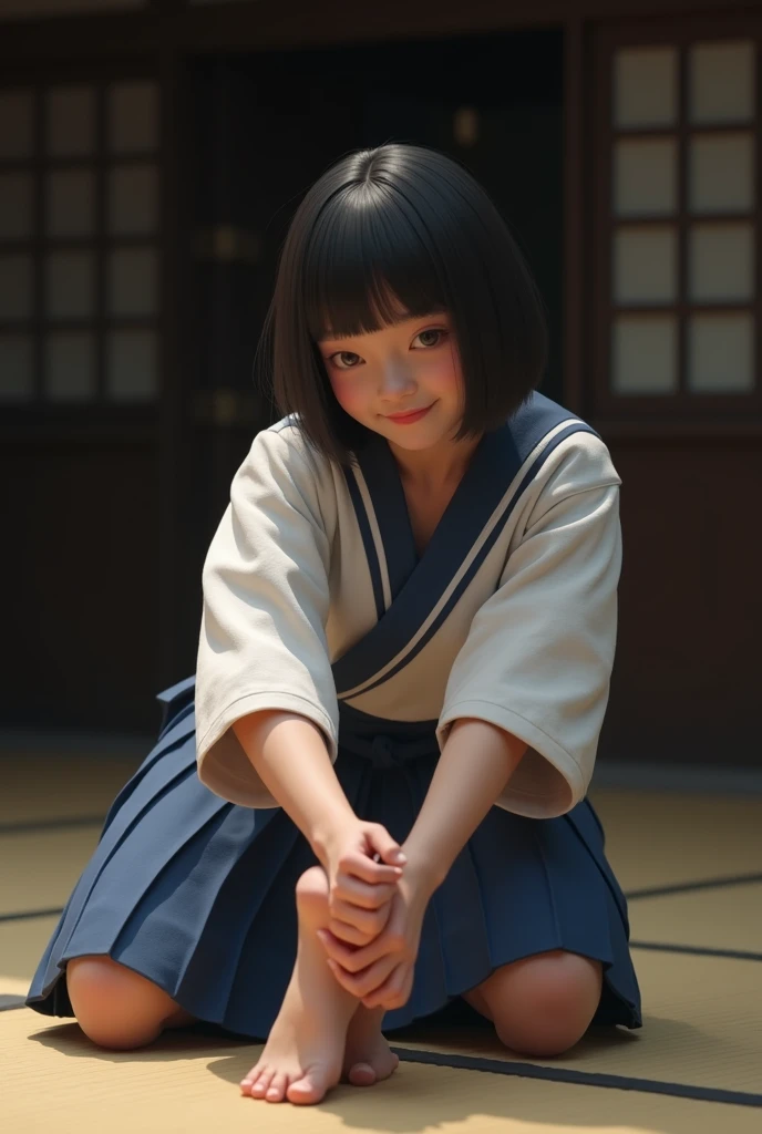 High resolution, Highest quality,  super high quality, Very detailed, 8K、(underwear:1.2)、、Embarrassing、Sweaty、Sweat、Embarrassing、(masterpiece:1.2, Highest quality), (Realistic, photoRealistic:1.4), Beautiful illustrations, (Natural Side Lighting, Cinema Lighting), View your audience, whole body, 1 Girl, Japanese, high school girl, Perfect Face, Cute and symmetrical face, Shiny skin, Baby Face, (short hair, Low Twintails,Black Hair), Hair between the eyes, black eye, Big eyes, Droopy eyes, (Center of chest, Captivating thighs, Big Ass)、