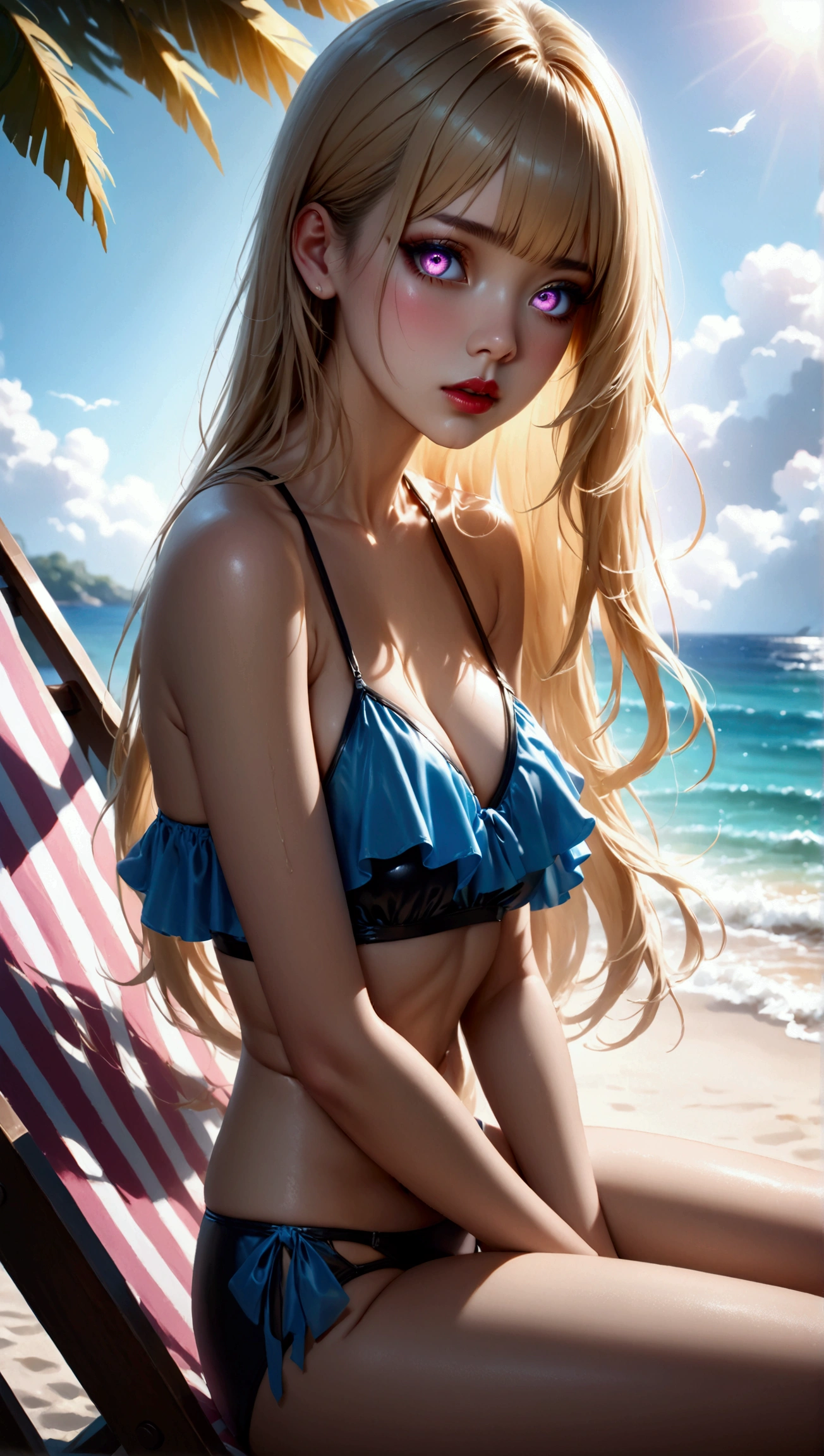 "Belle jeune femme de 18 ans, topless, et porter un string, in front of the sea, (Best quality, 4K, high resolucion, Masterpiece:1.2), Ultra-detailed, (mise au point nette, Couleurs vives), (softlighting, golden hour), Oil Painting, Beach scene"
Be careful not to modify the description,Comme la plage、teint、The image of the sea and the sky mixing and so on。Description: Assurez-vous que les traits du visage du personnage sont comme des yeux、nez、Details such as lips are clearly described。At the same time,Vous pouvez modifier ou ajouter des styles artistiques selon vos besoins、hardware、Additional details and more,Make sure the resulting image meets your expectations。