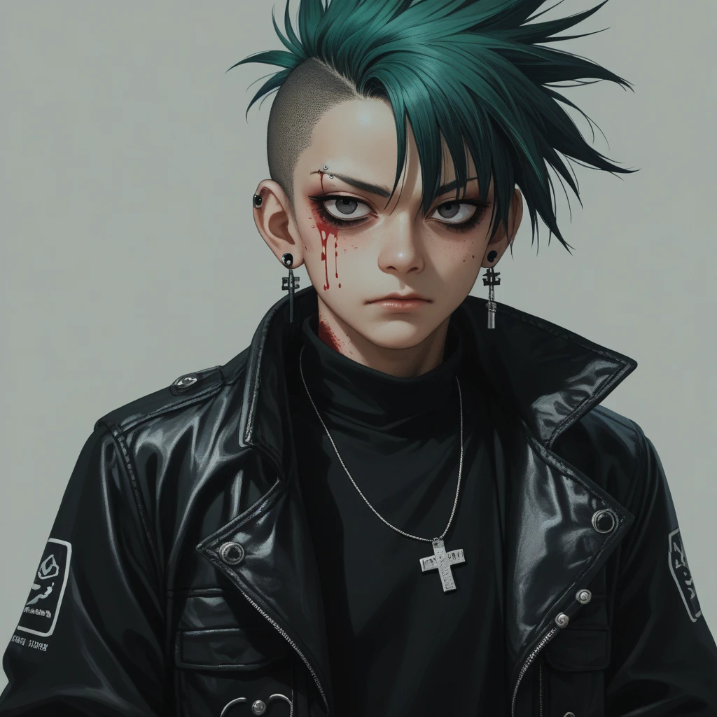 facial portrait, one  men, with black coat, cyber punk