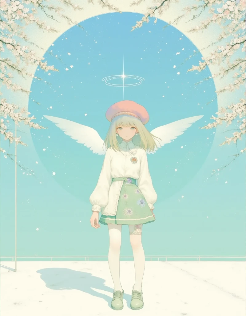 ultra detailed, best quality, in christmas, 1girl with red hat on, decorated christmas tree, smile , standing , look at me, modern style, bright , glittering particles, shiny, soft color, kawaii anime, cute illustration, angel dust falling, fancy style, snow fall, 