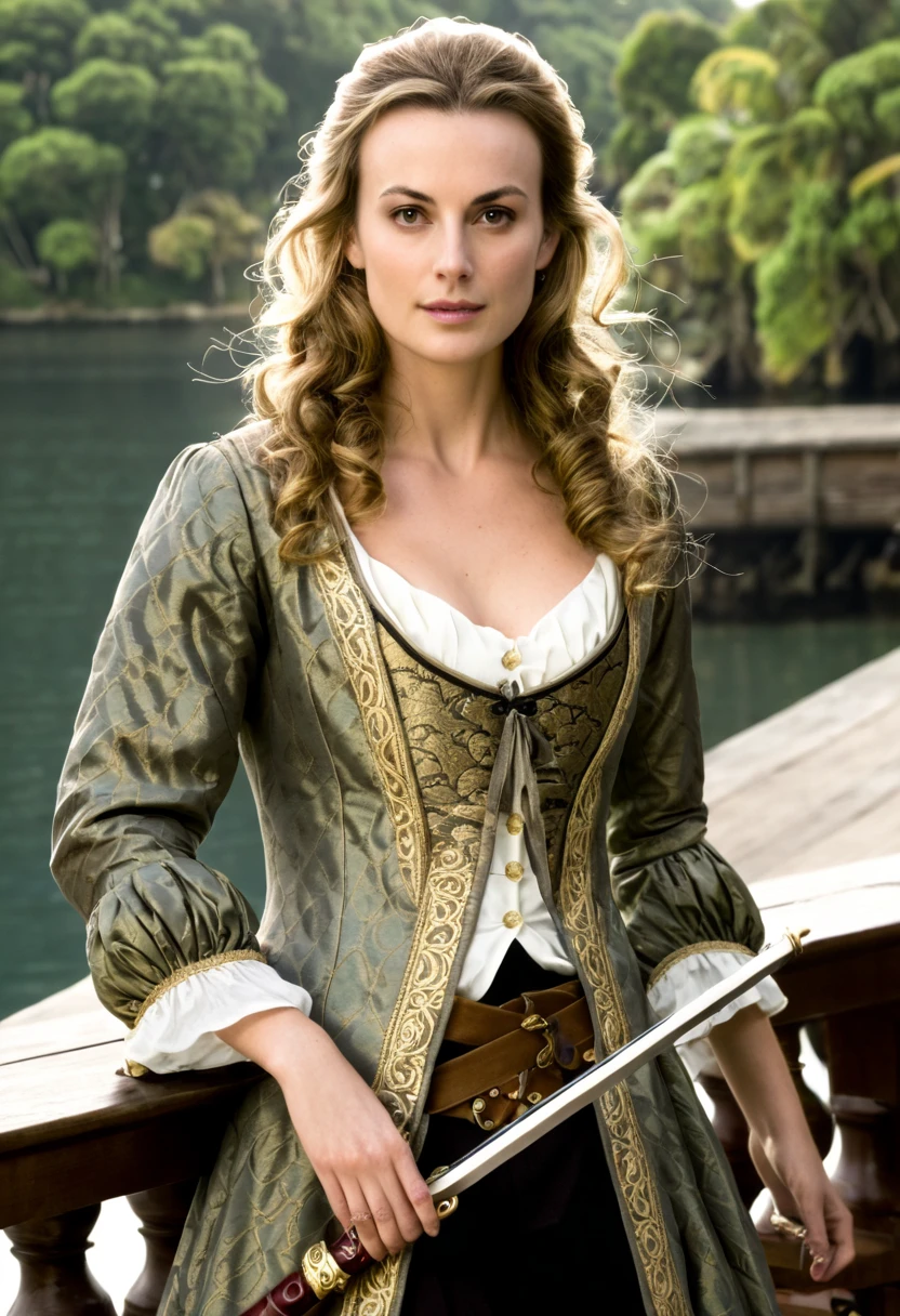 with high definition images,Beautiful cowgirl(masterpiece、highest quality:1.2)、Cowboy themed images、solo、One woman、Marianne von Edmund、Captivating smile、Look directly at your audience、Blue dress featuring a capelet、Western-style hats、Highly detailed、Intricately crafted facial features、Realistic skin texture、Expressive eyes、Warm and inviting、Rustic, sun-kissed landscape、The perfect blend of elegance and rugged charm。