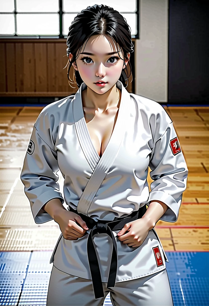 ((masterpiece)),(((highest quality))),((reference sheet, character design, front, Return, ~ side, Mister.々hairstyle, Mister.々expression, Facial expressions)), 14 year old girl, Cute guy, (Very thin:1.4), (very small:1.4), (realistic buttocks:1。2), big , Short Bob, thin thighs, long legs, no big deal, ((Female Judoka, White judo suit and black belt)), ((Not suitable for work:1.0))
