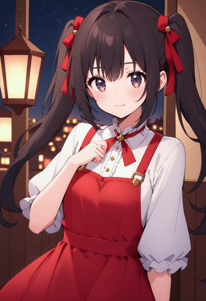 Beautiful dark-haired twin-tailed girl wearing an apronとクリスマスの夜