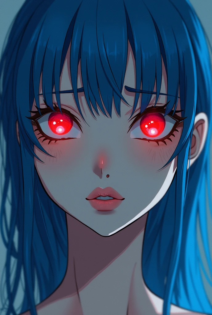 masterpiece, 1 girl, upper body, upclose, girl infront, looks at the viewer, Eyes in TV, Monitors with eyes in background, in doors, red eyes, blood, long blue hair, blue hair, many details, back facing viewer, head turned to look at viewer, emotionless, dim room, only light from tv monitors, monitors with eyes, Many screens showing different things, 1 girl in a screen, detailed eyes in the other screens, well lit, blood on hair, blood dripping from eyes, eyes with crosses in them, pale skin, seperate monitors, emotionless face, glowing eyes, long hair, white hair, eyes split in half, detailed, neon eyes, beautiful eyes, cool eyes, large monitor screen displaying beautiful eyes in background, girl in the center, silhouette of a girl in the center, red lighting, red eyes, blood, detailed, glowing, dim room, lighting from screens, massive screens displaying giant girl in the background , long hair,in a cinema room, dim lighting, bright lighting, red eyes, girl on screen panel, eyes in screen panels, long red hair, bright red hair, long hair, hair glowing, well lit, detailed, detailed lighting, well lit hair, well lit face, looking at viewer, dim room, screen monitor panels, monitors with girl in them, emotionless expression, eye in monitor screen, lots of monitor panels, sectioned panels, glowing eyes, red eyes,