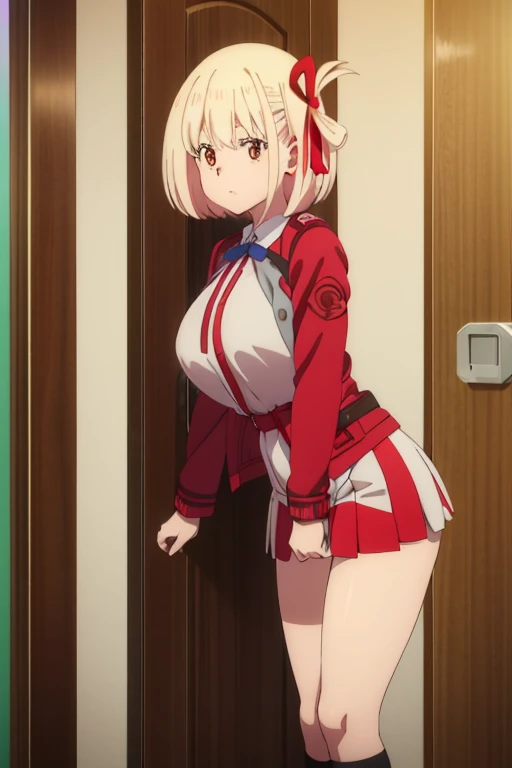 alone, Chisato Nishikigi,Red eyes, Looking at the audience, smile, uniform,White panties,
