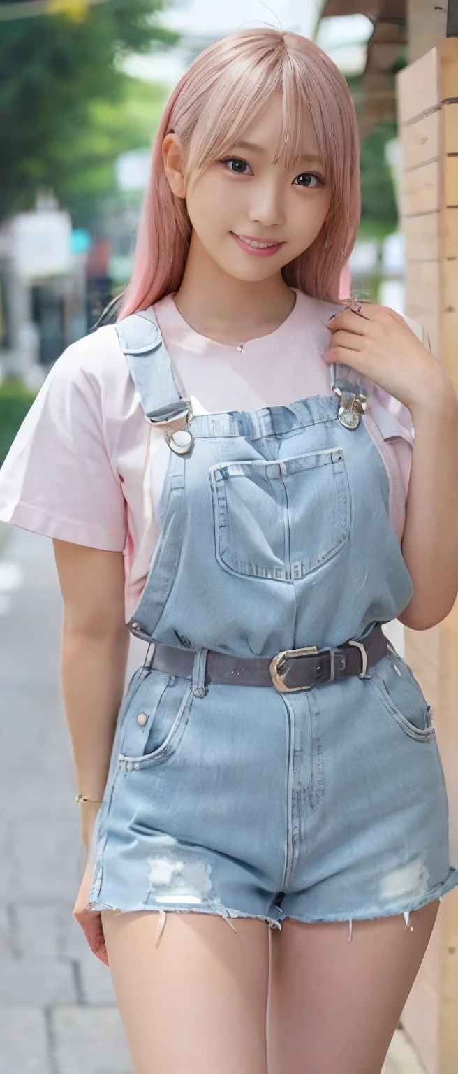 Children 13 years old、1 Beautiful girl、So cute、White shirt、denim shorts、細くて長い脚