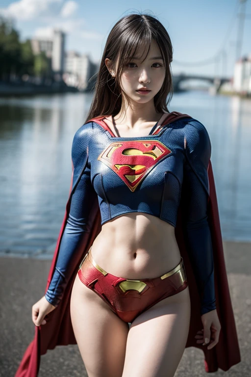 (((Bikini Superman uniform))), , Solo, A girl, full bodyesbian,blacksilk， beautifullegs, Cool, Sagging breasts, Background Grassland，blond hairbl，Expose the lower body，legs are open，Bind your hands，lift off