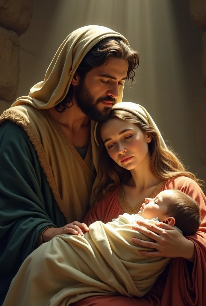 ((best quality)), ((masterpiece)), (detailed), selfie of the holy family, in ancient jerusalem with a hummingbird