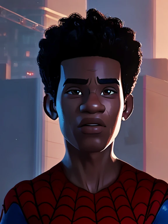 ((Black hair)) ((Brown eyes)) ((Thin body)) ((Vary detailed body)) (Very Detailed Art) (Best Quality) (Perfect Anatomy) Perfect Face) (HD) ((Deatiled Face)) ((uniforme spiderman black)) Teen male in the streets