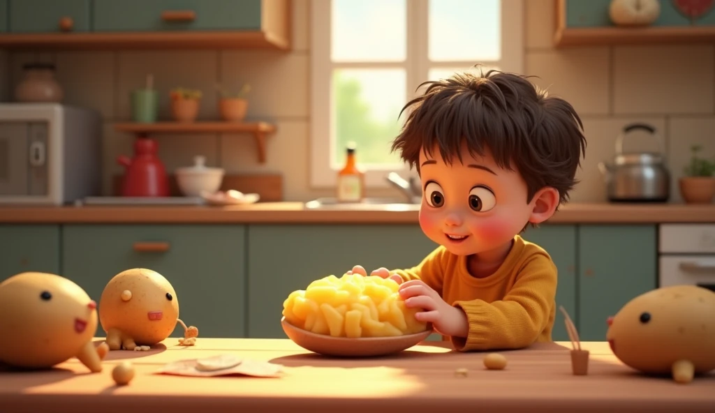A boy editing banana