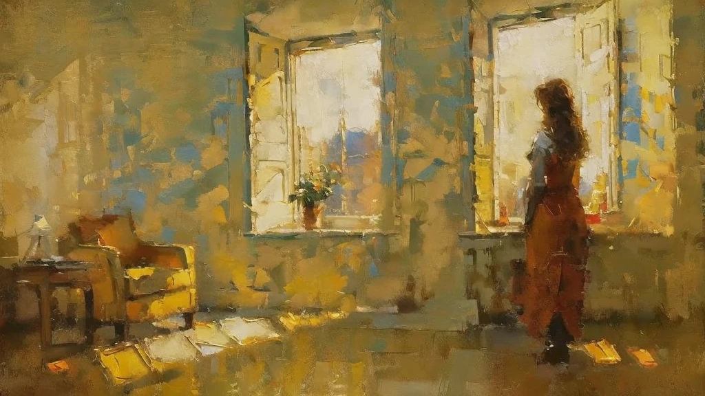 painting of a woman sitting on a windowsill looking out the window, Dark Art melancholy sad woman portrait nude torso, sad side profile beautiful woman_sadness ai_artwork syntography
