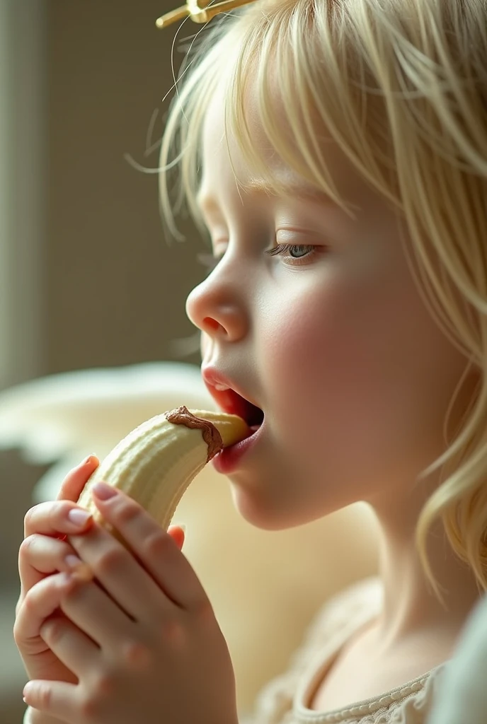 Innocent Angel sucks a white chocolate covered banana deeply inside open mouth
Lovely Licking
Extreme Angle Closeup