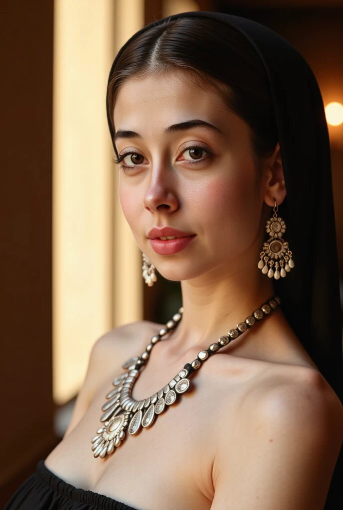 one real persian women, beautiful detailed eyes, beautiful detailed lips, extremely detailed face and skin, white skin, looking at camera, intricate jewelry, showing her breast, dramatic lighting, cinematic, serene expression, hyper realistic, photorealistic, 8k, high resolution, masterpiece, (best quality:1.2), (photorealistic:1.37), ultra-detailed, cinematic lighting, warm color palette, dramatic shadows, elegant, majestic, regal,8k
