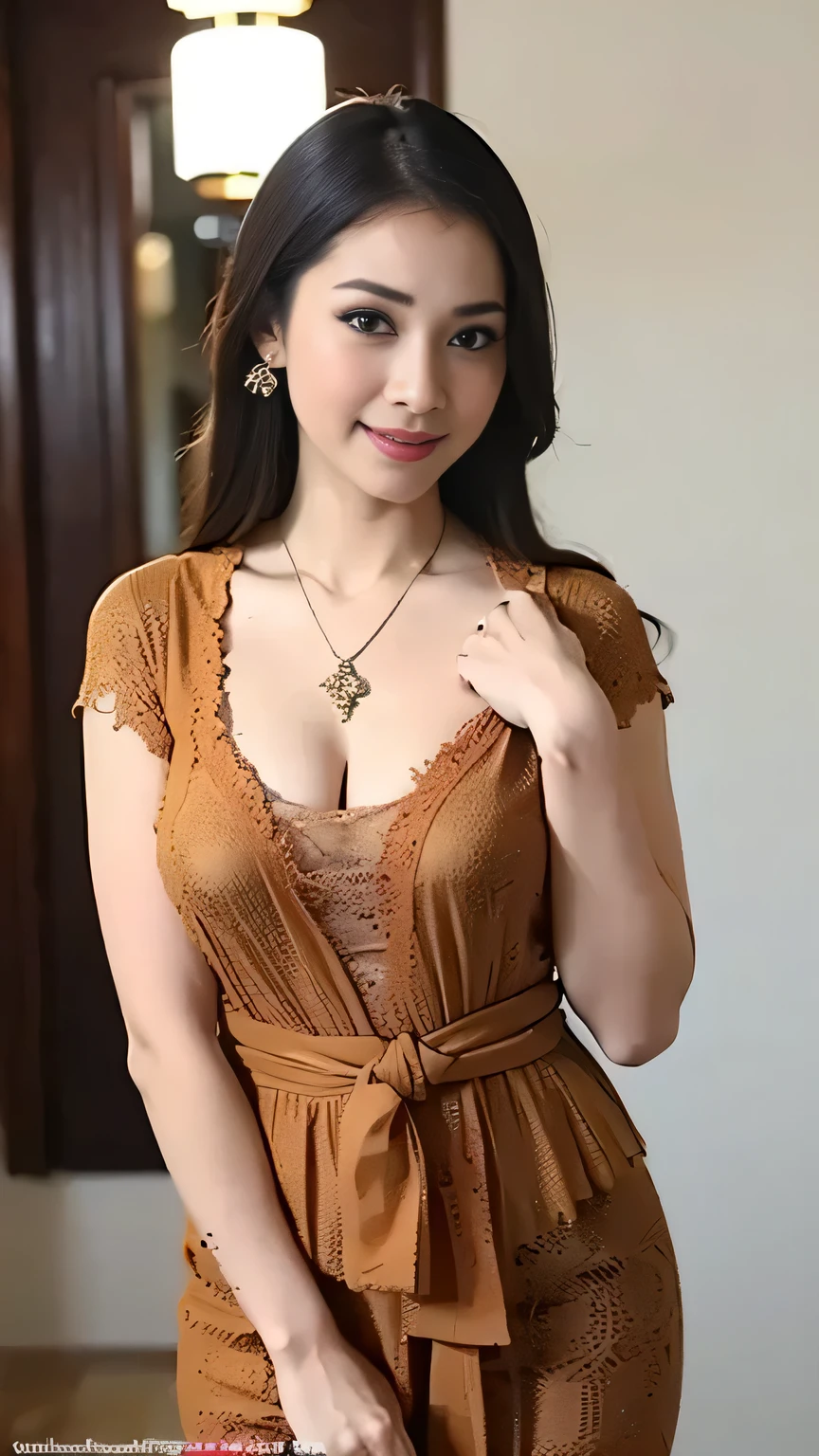 A beauty girl with tattoos on body, beautiful art tattoo detailed, ((text tattoo on body:LOVE)), Wearing kebaya dress, detailed beautiful eyes, , cute girl, big breast, earrings, necklace, Javanese ornament