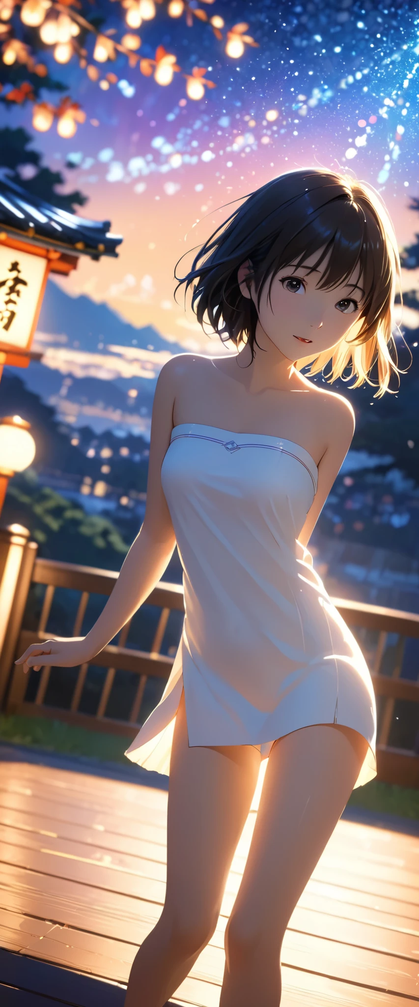 (masterpiece:2.0), (highest quality:2.0), (Swimming naked in the sea:1.3), (Tiny T-back white camisole dress:1.5), (Ultra-thin fabric:1.5), (fully exposed shoulders:1.5), (fully exposed nape:1.5), (side view:1.5), (Super Sexy Pose:1.5), (blushing face:1.3), (spill :1.4), (realistic:1.5), 1 , precise small needle, embarrassed look, light smile, Very cute girl, baby face, clear eyes, shining eyes, small breasts, I can see the cleavage, I can see my crotch, no pubic hair, beautiful skin, Super fine, highest resolution, Japanese high school student, brown hair