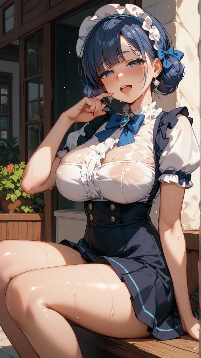 Girls decide on poses、 squint、blush one&#39;s cheeks、Half Eye、「 oh 」Open your mouth and pull up your skirt 、Big Breasts、My skin is shiny due to sweat、 expand your legs、ruffle dress