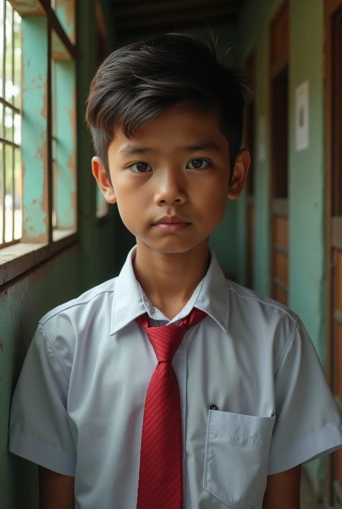 A 17 Indonesian male who is at school wearing a school uniform