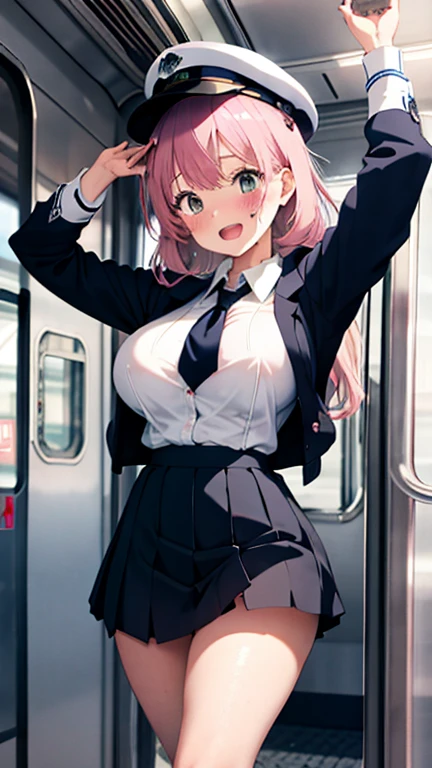 highest quality、High resolution、detailed background、Black square glasses、cute10代の美少女、(huge breasts:1.1)、perfect body line、Well-defined model body、braided ponytail、black floral embroidery panties、No bra、My clothes are wet and transparent、I can see the nipples、blush、I'embarrassingです、embarrassing、cowboy shot、
cuteセーラー服、white sailor collar、cute school cardigan、Pleated mini skirt with tartan plaid pattern、black knee high socks、pink overknee socks、Inside a crowded train、cute