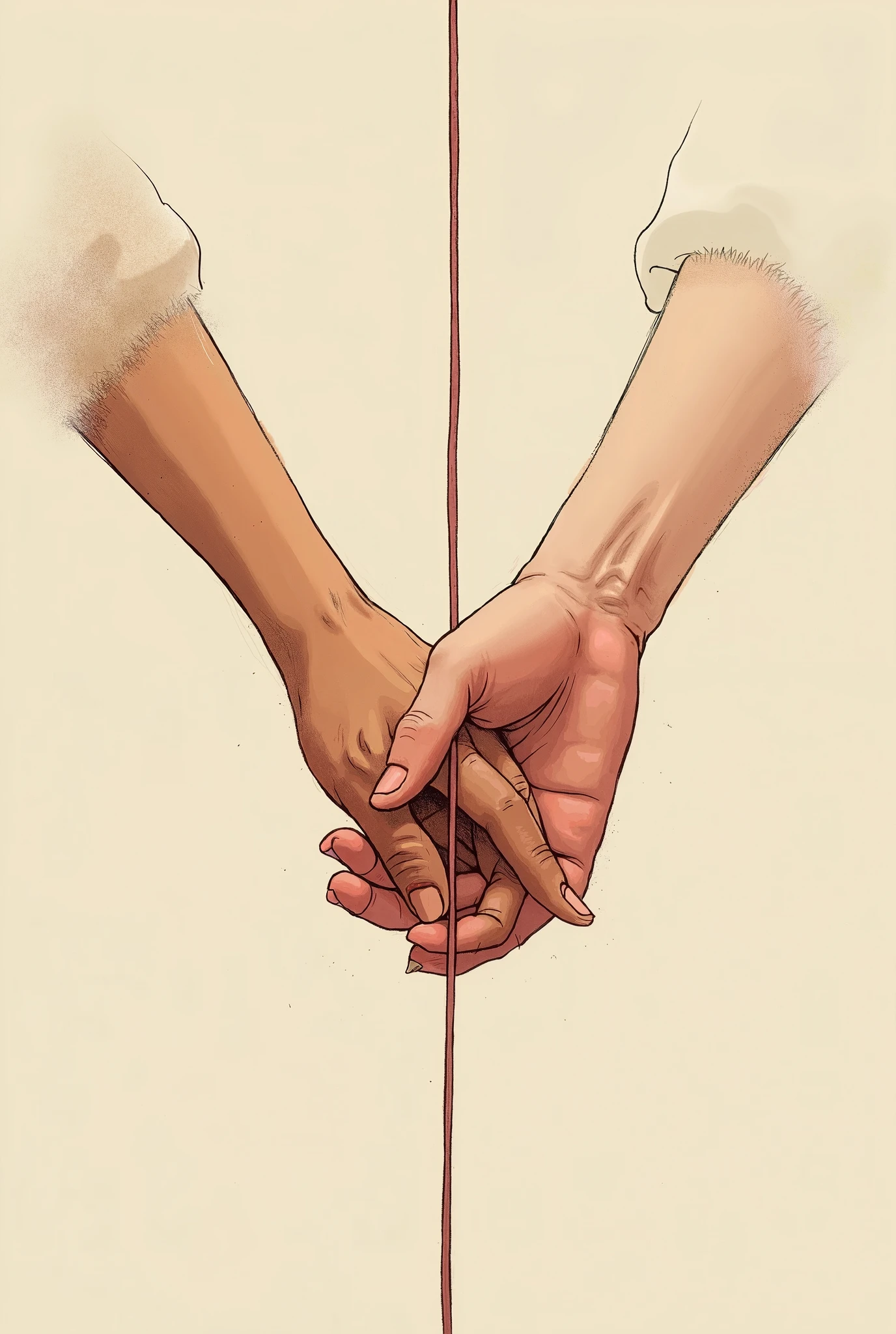 Make a cover, with the phrase "The red thread can be stretched, to contract or entangle, but never break" with two hands, one above and one below and a red thread on her ring finger that unites them