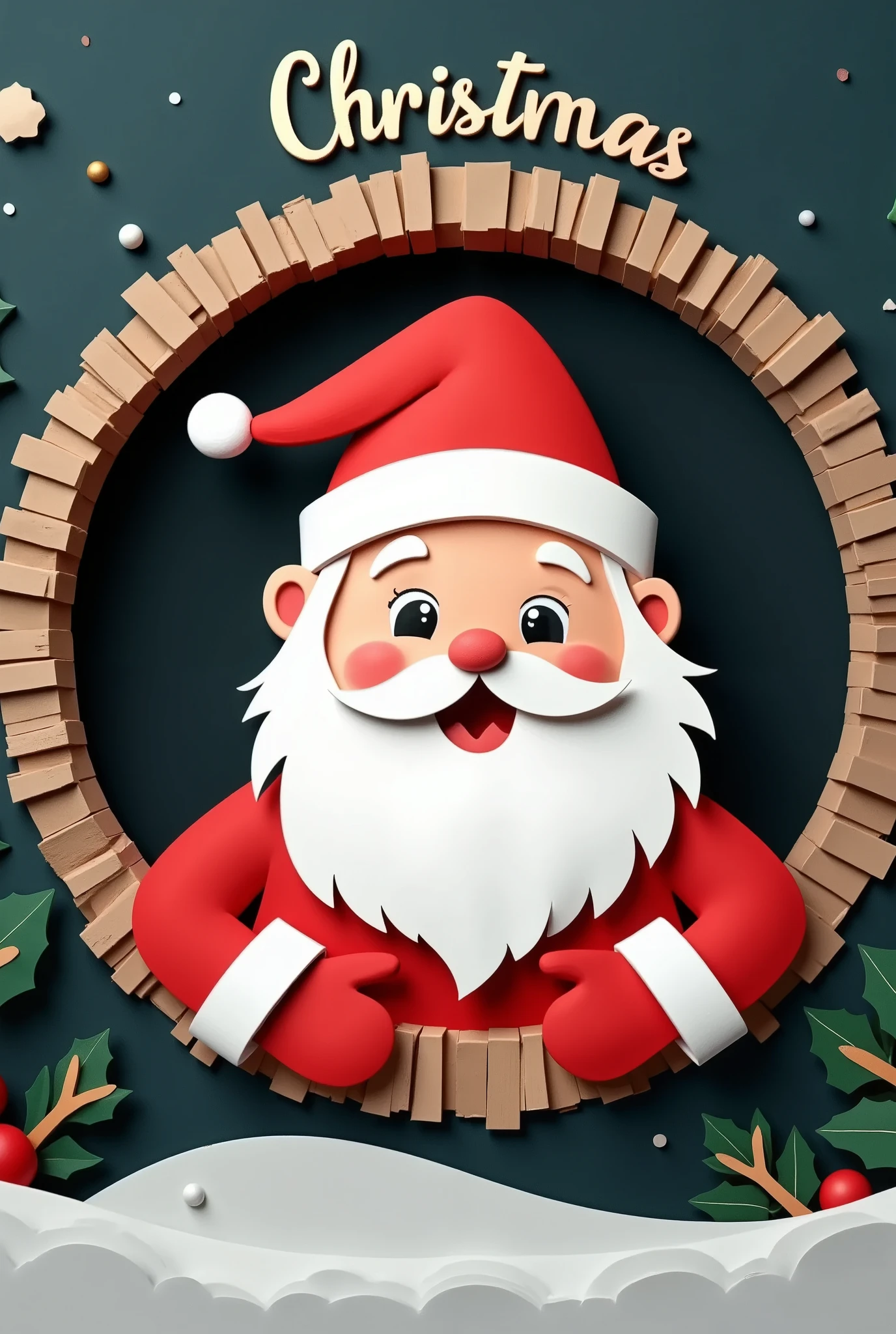 (1 male:2.0),Santa Claus is peeking out of a round chimney hole,007,  opening,black,(  vector illustration :2.0),( comical :2.0),( cute)