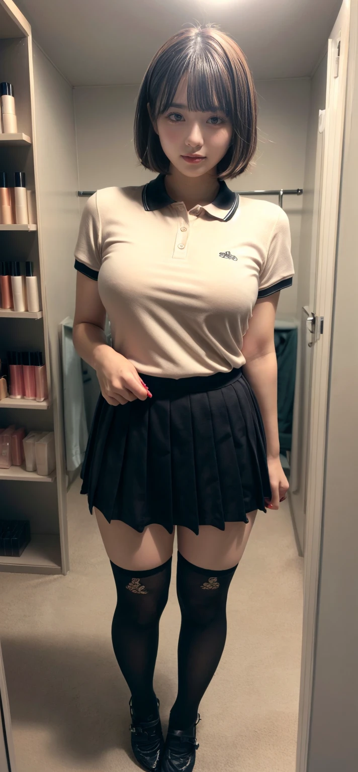 She is wearing a long white princess dress, long white socks, white sneakers, no hands, no arms, short hair, highly defined, very high resolution, realistic, photo real.