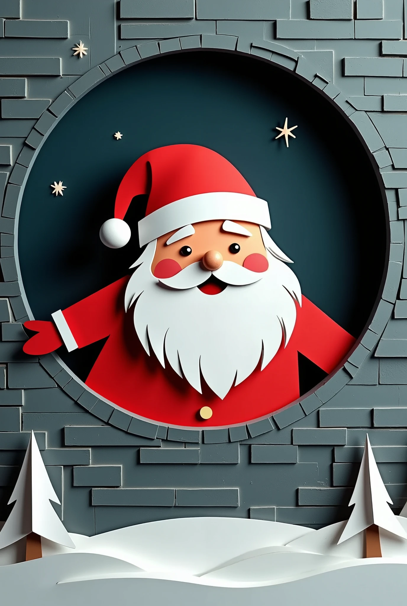 (1 male:2.0),(Santa Claus is peeking out of a round chimney hole:2.0),(An opening style depiction of 007:2.0),( background is black:2.0)