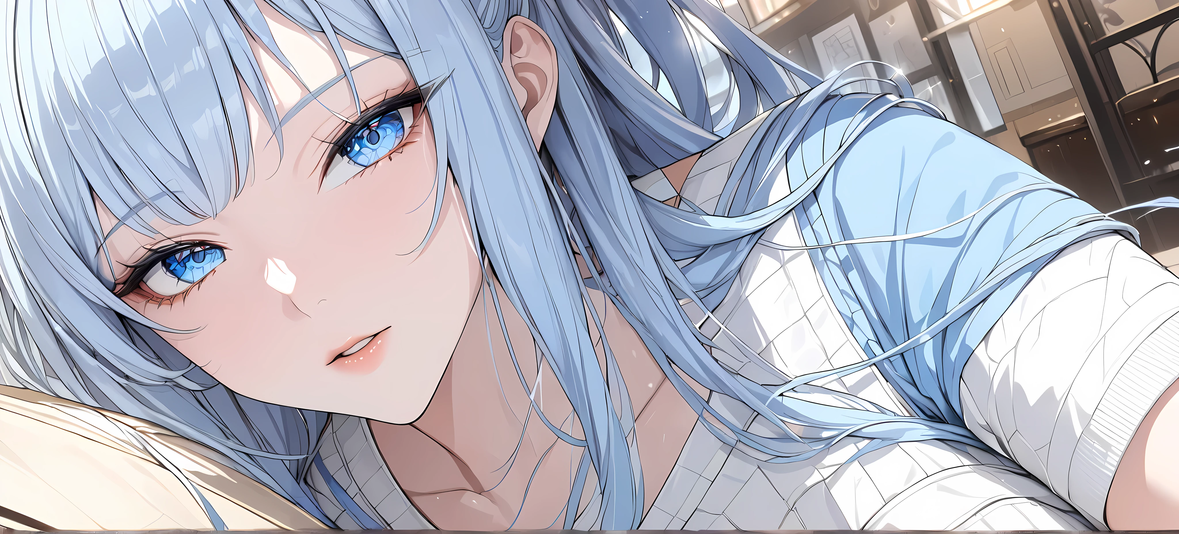 1 girl, A light blue haired girl, (detailed anatomical features, anime style:1.2), (best quality,4k,8k,highres,masterpiece:1.2),ultra-detailed, stunning lighting, soft colors, glowing skin, anime, anime style, on date, POV-date, blue eyes, cafe, UHD, retina, masterpiece, accurate, anatomically correct, textured skin, super detail, high details, high quality, award winning, best quality, highres, 16k, expressions, sweater, perspective,  unaestheticXL_cbp62 , HDA_CableKnitXL, NegPDXL-DHP, Stable_Yogis_Animetoon_Negatives, Stable_Yogis_Animetoon_Negatives-neg