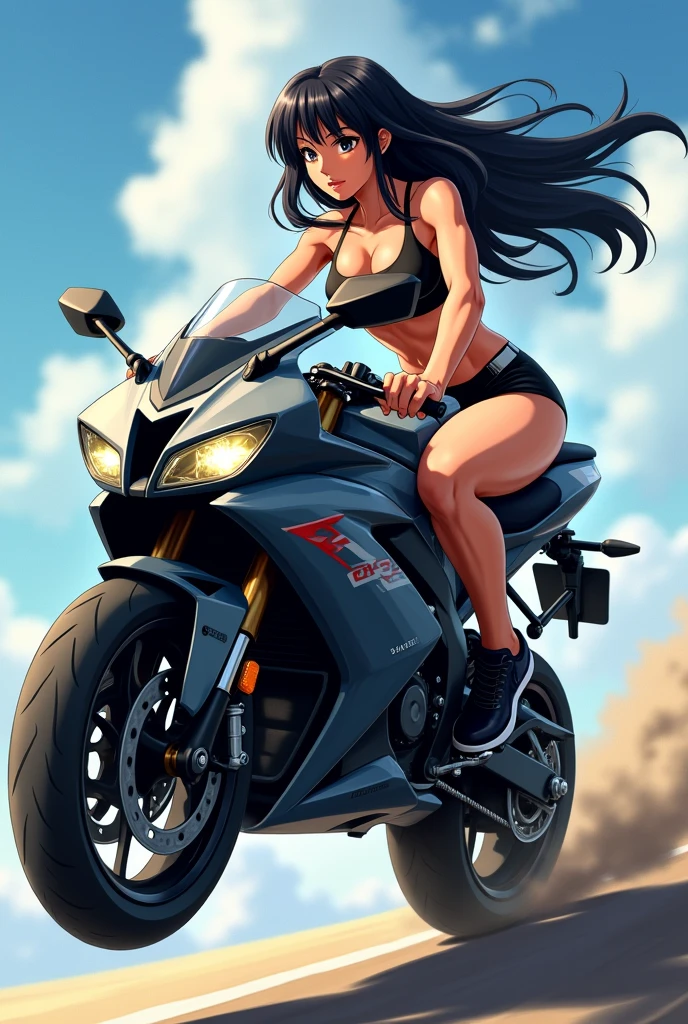 (((Woman with long hair, A black-haired straight man racing a large Honda off-road motorcycle in the pitch-black Algerian Sahara desert))),((that'A two-wheeled vehicle'Quite large for a woman.:1.3)), BREAK ((It's very dark around here,Late Night,that'That's just moonlight.:1.3)), (((Behind me is incredibly large, Bright red moon.:1.8))),((Drawing the moon)), BREAK (((She is wearing a dark blue bikini:1.8))),(Racing Gloves,Racing Boots, Wearing motocross goggles), BREAK (8 heads,Slim figure),(Beautiful slim neck),(Beautiful clavicle),(Hard, Round and beautiful large chest),(Beautiful Valley),(Beautiful and flat abdomen),(Beautiful toned waist),(Beautiful bouncy large buttocks),(Beautiful slim thighs),(Beautiful toned calves),(Beautiful slim ankles),(Beautiful hands and feet), BREAK ((Explosives,Sprint,wind:1.3)), ((Fluttering Hair:1.8)), ((Tires kicking up sand,Sand Dust:1.6)), BREAK ((Expressing a sense of speed,Expression of cutting through the air:1.4)), ((Expression of the headlight's light swaying:1.4)), BREAK (1 screen,from before,Dynamic Angle), ((A woman and bike are photographed in close proximity)), (Highest quality,4K,8k,High resolution,masterpiece:1.2),Very detailed,(Realistic,photoRealistic,photo-Realistic:1.37), (Perfect Anatomy), (Perfect finger to thumb ratio), (Symmetrical face), BREAK YHmotorbike