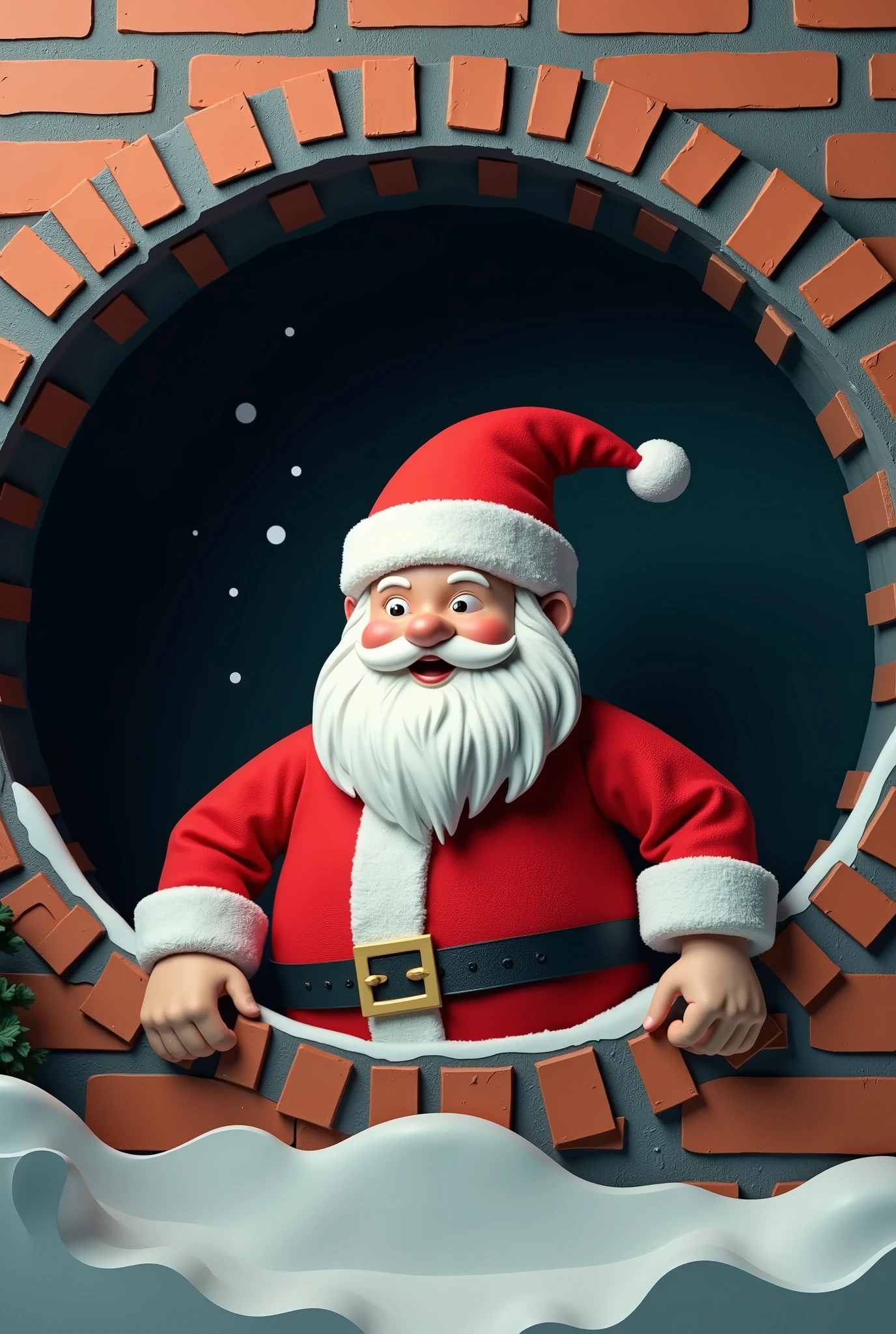 (1 male:2.0),(Santa Claus is peeking out of a round chimney hole:2.0),(An opening style depiction of 007:2.0),( background is black:2.0)