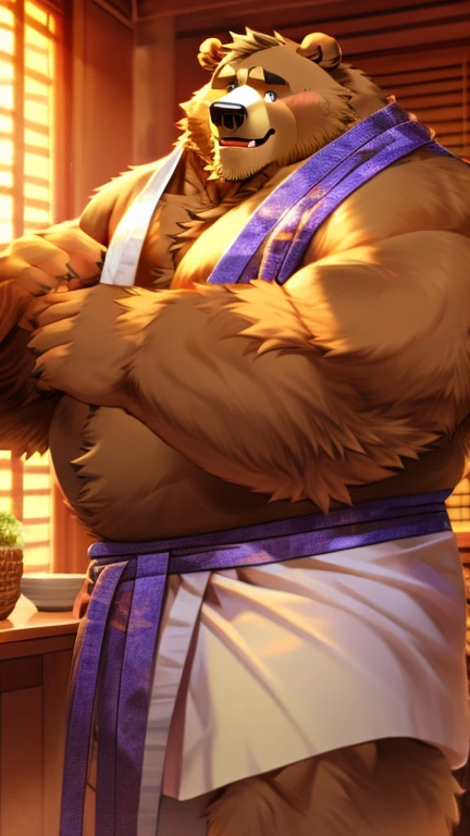 Fat strong male bear beast man。yukata。anime。smile。