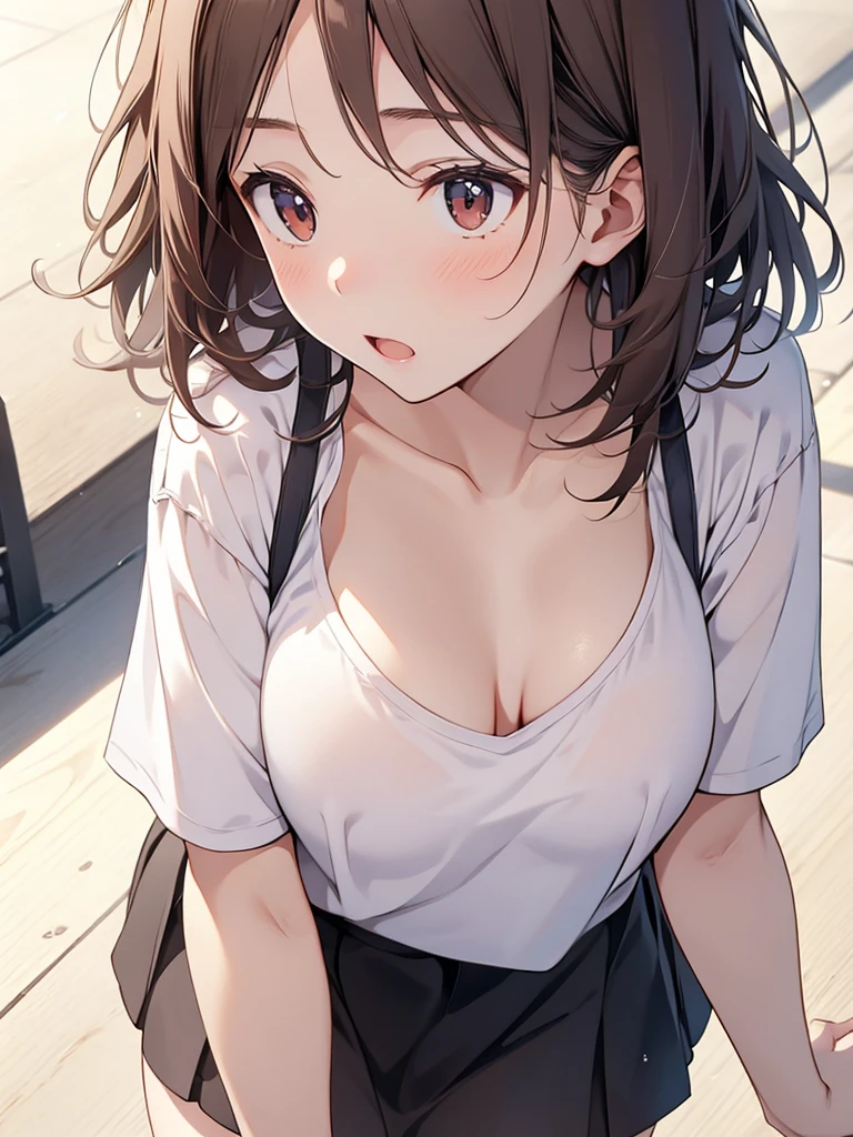 (Highly detailed CG Unity 8k wallpaper),(masterpiece), (highest quality), (Super detailed), (Best illustrations),(Best Shadow), Large Breasts　Beautiful eyes　Bunny girl　Bending over to order（Nipples are sticking out of clothes）　Dynamic Angle　background（Inside the cafe）