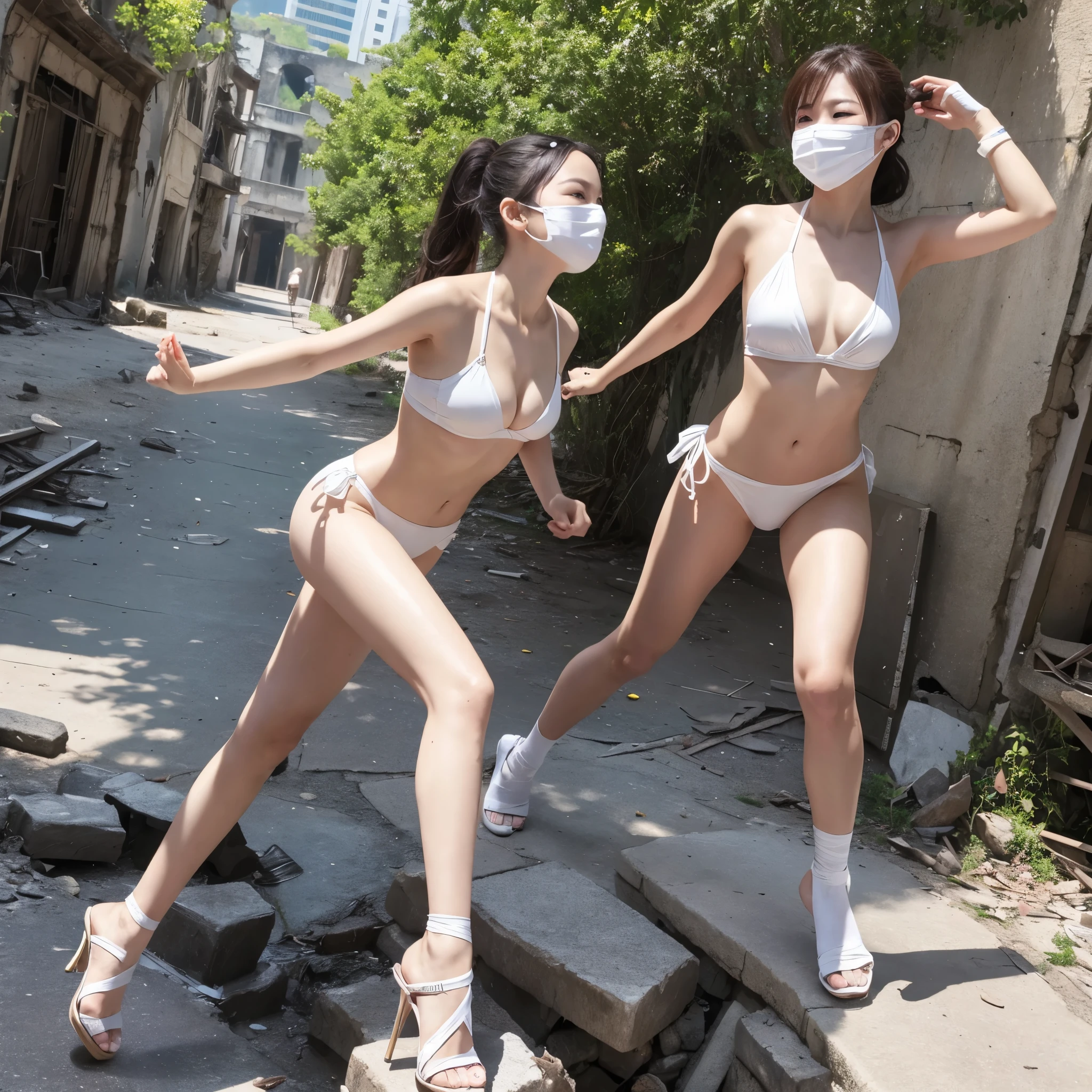 Abandoned schools,Sexy standing pose,White transparent bikini,Exposing the genitals ,Garbage all over the ground,Dilapidated,Devastated,best qualtiy,full-body portraits(1:1),18 years old girls,lean and slender body,Skinny,Smaller bust,The barefoot,Leaky ,Leakage of all breasts,Naked all over the body