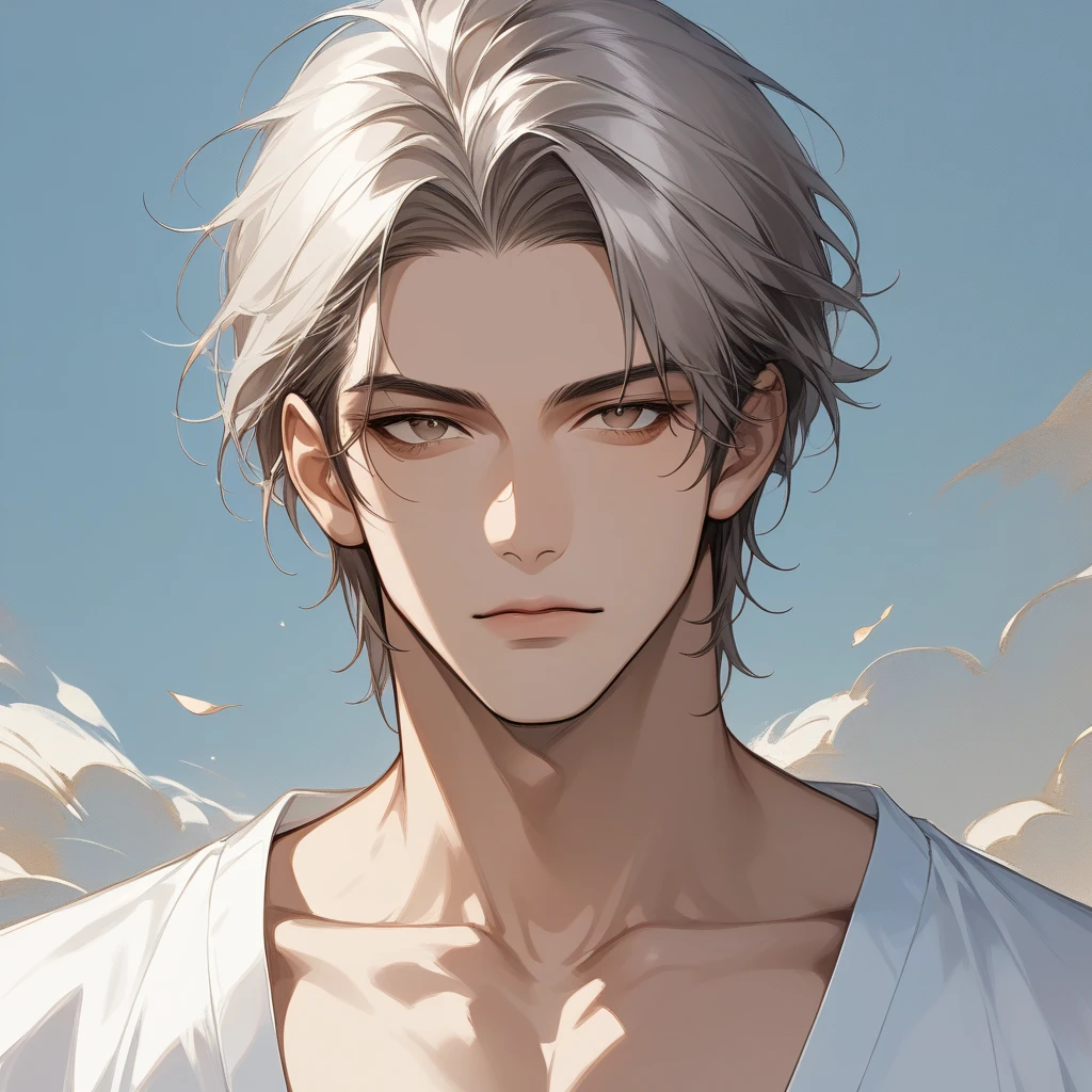 (score_9, score_8_up), masterpiece, best quality, 1 man , 40 years old, brown hair with subtle silver hair, adult male , upper body , delicate line drawingimpasto, masterpiece, high resolution, Top quality, unique , 1 male , nice , tanned skin , dark haired